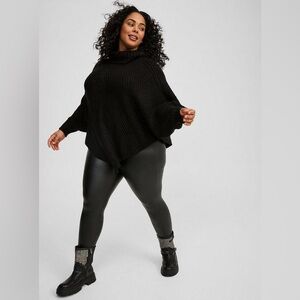 TORRID Chunky Ribbed Poncho Turtle Neck Sweater Deep Black Size 1/2 Oversized